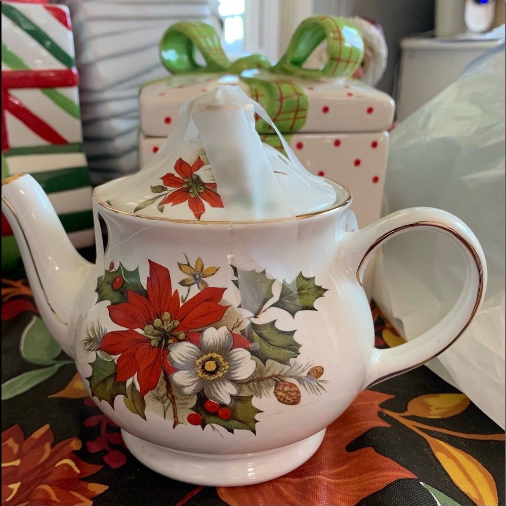 ♥️ Sadler Poinsettias Fine Bone China Single Serving  Two Cup Teapot.♥️